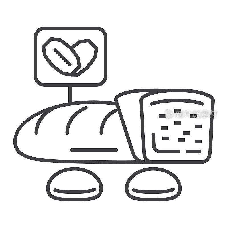 燕麦面包图标向量。饼干，面包的轮廓风格。Oat鸡眼符号。燕麦粥和早餐