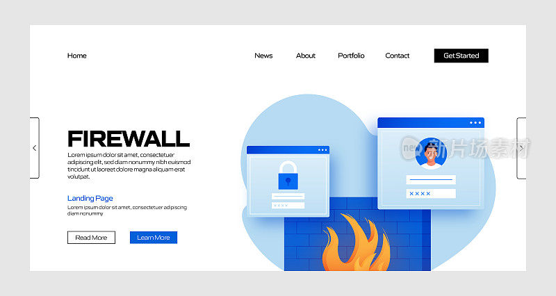 防火墙概念矢量插图登陆页面模板，网站横幅，广告和营销材料，在线广告，业务演示等。