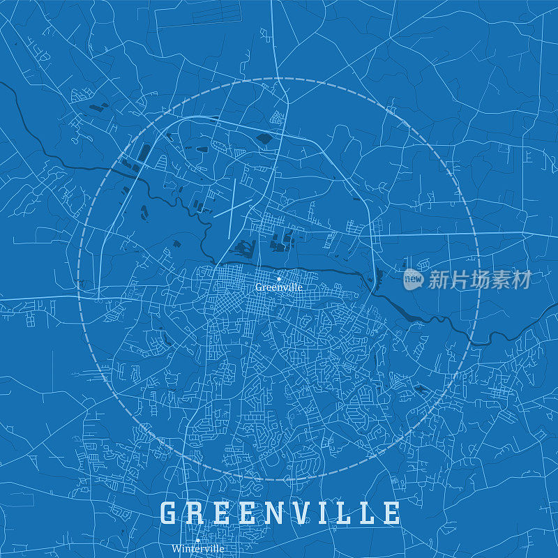 格林维尔NC城市矢量路线图蓝色文本