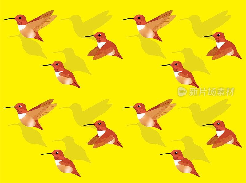 动物动画序列红褐色蜂鸟飞行卡通矢量无缝墙纸