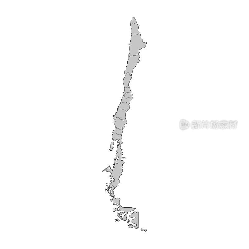 智利地图划分区域。略图。矢量插图。