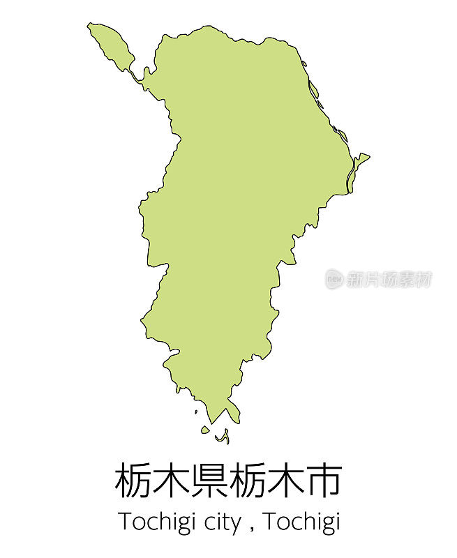 日本枥木县枥木市地图。翻译过来就是:“枥木市，枥木县。”