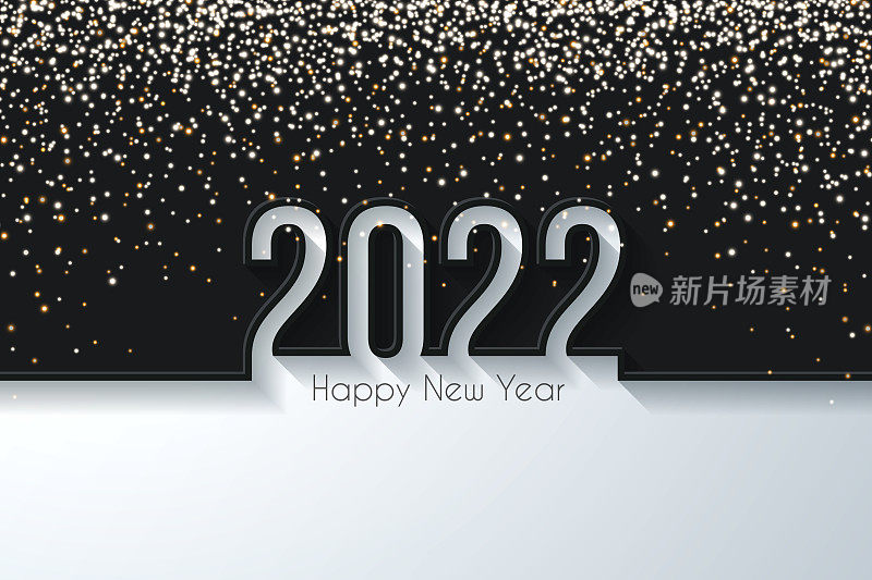 金色闪亮黑色背景，2022年新年快乐