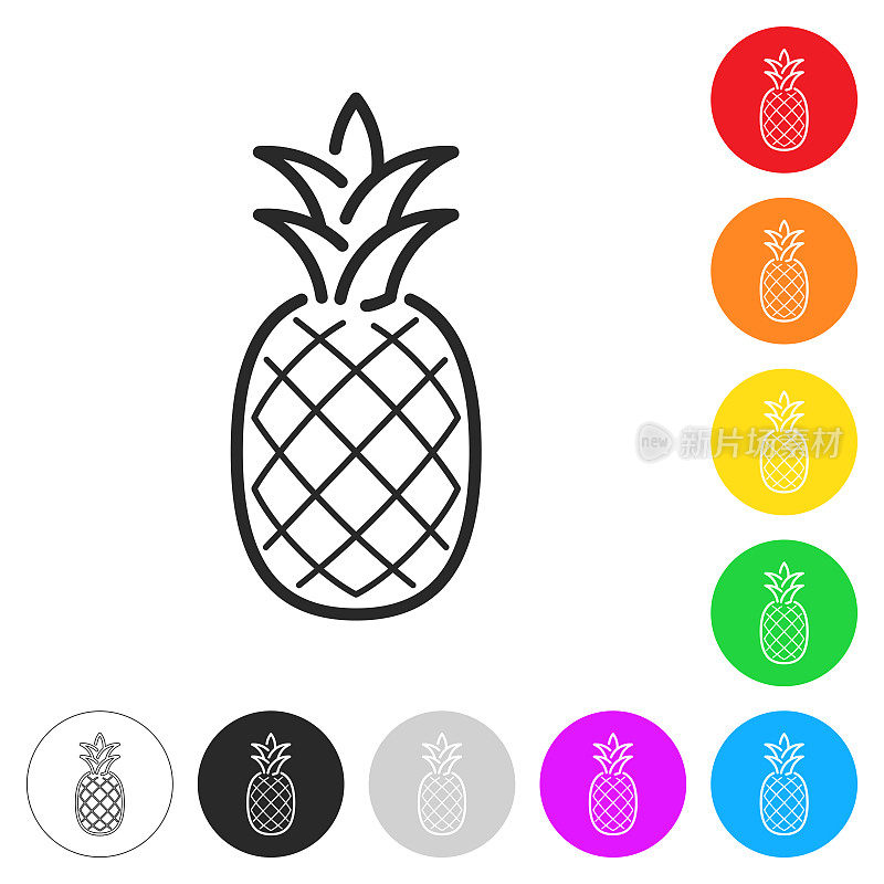 菠萝。按钮上不同颜色的平面图标