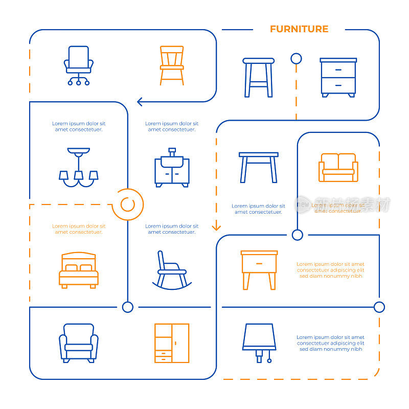 家具矢量线插图信息图形设计模板