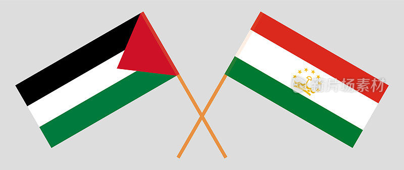 巴勒斯坦和塔吉克斯坦的交叉旗帜。官方色彩。正确的比例
