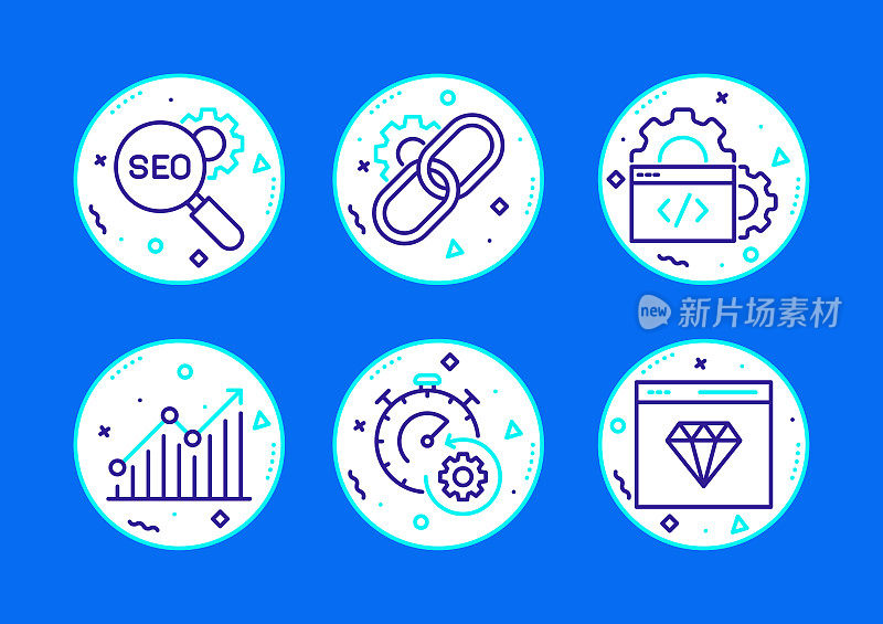 SEO相关线图标。向量符号说明。