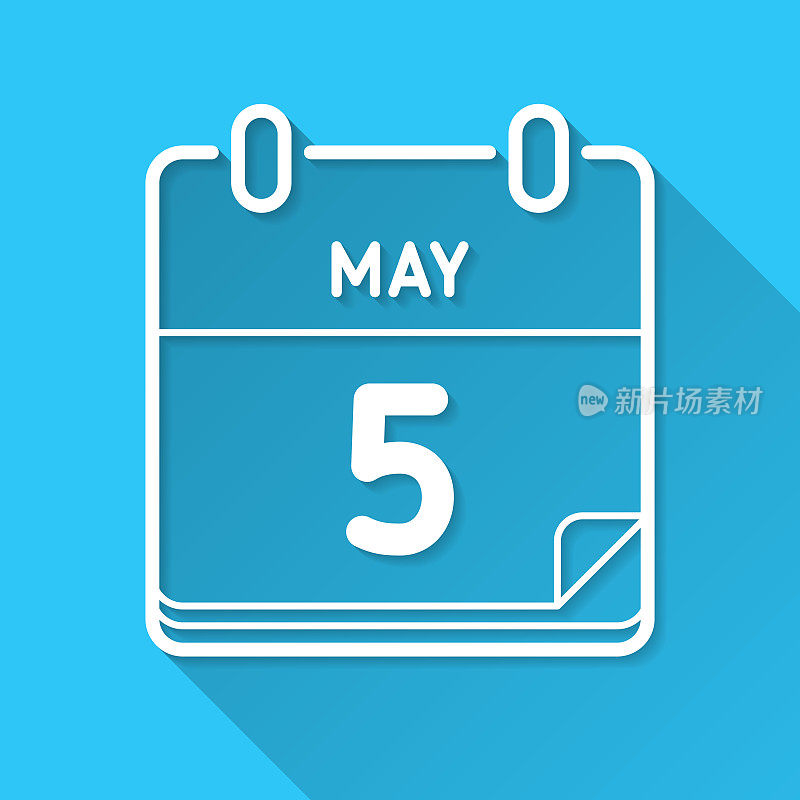 5月5日。图标在蓝色背景-平面设计与长阴影