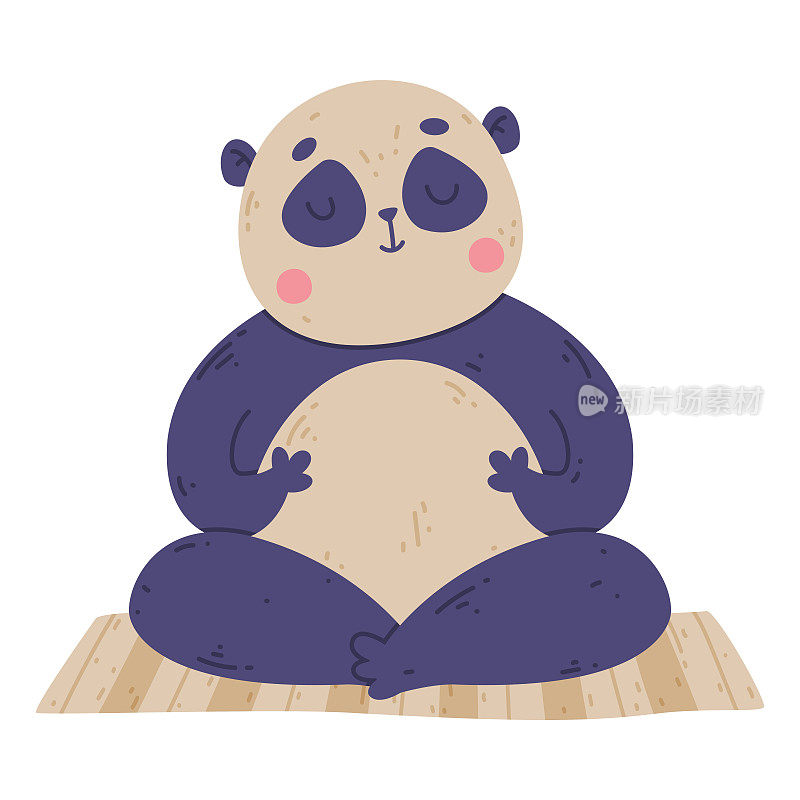 有趣的熊猫动物在瑜伽垫练习体位和呼吸矢量插图