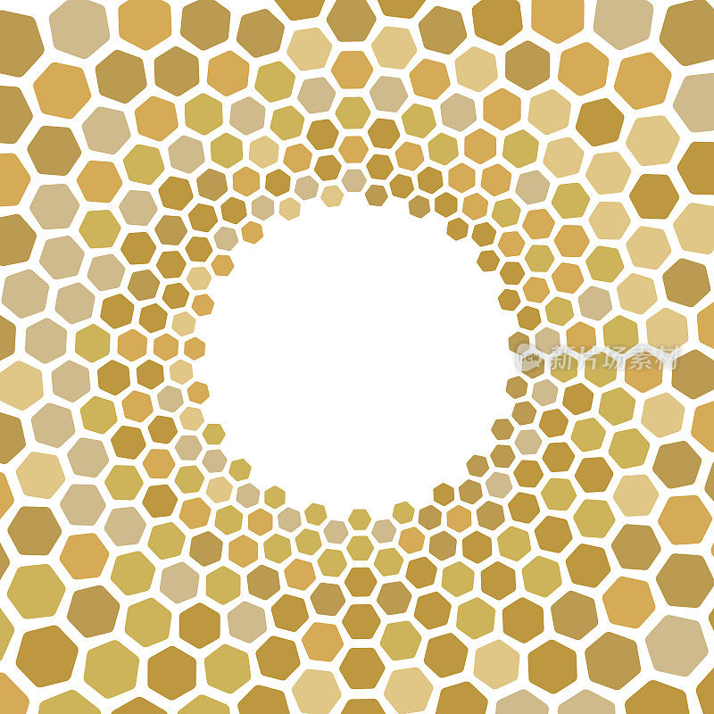 金黄色的蜂窝状图案围绕复制空间，径向大小梯度