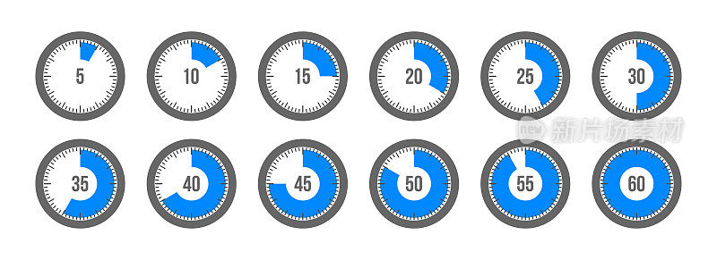 计时器时钟，秒表图标设置。标明准备时间或烹饪时间