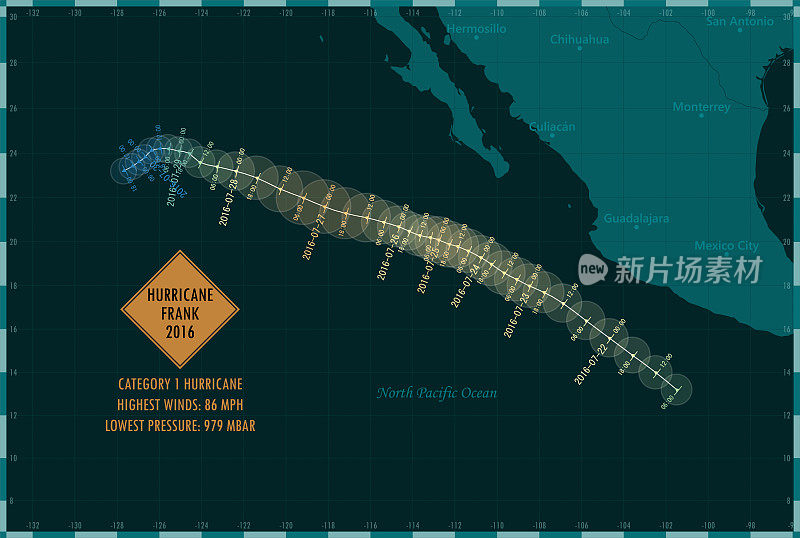 飓风弗兰克2016轨道东太平洋信息图