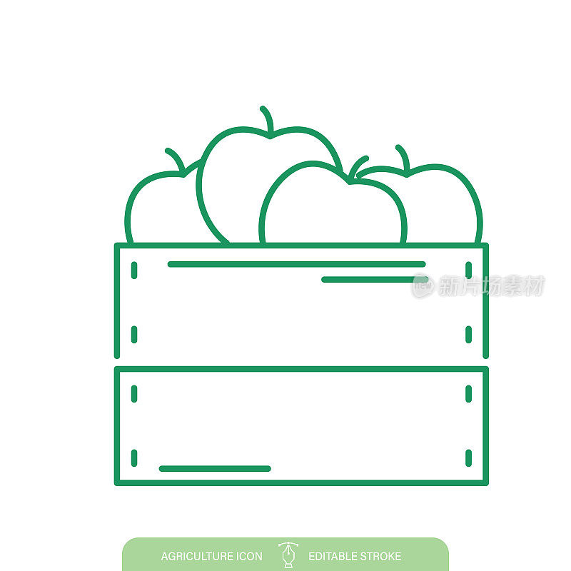 木制苹果盒农业线图标在一个透明的背景
