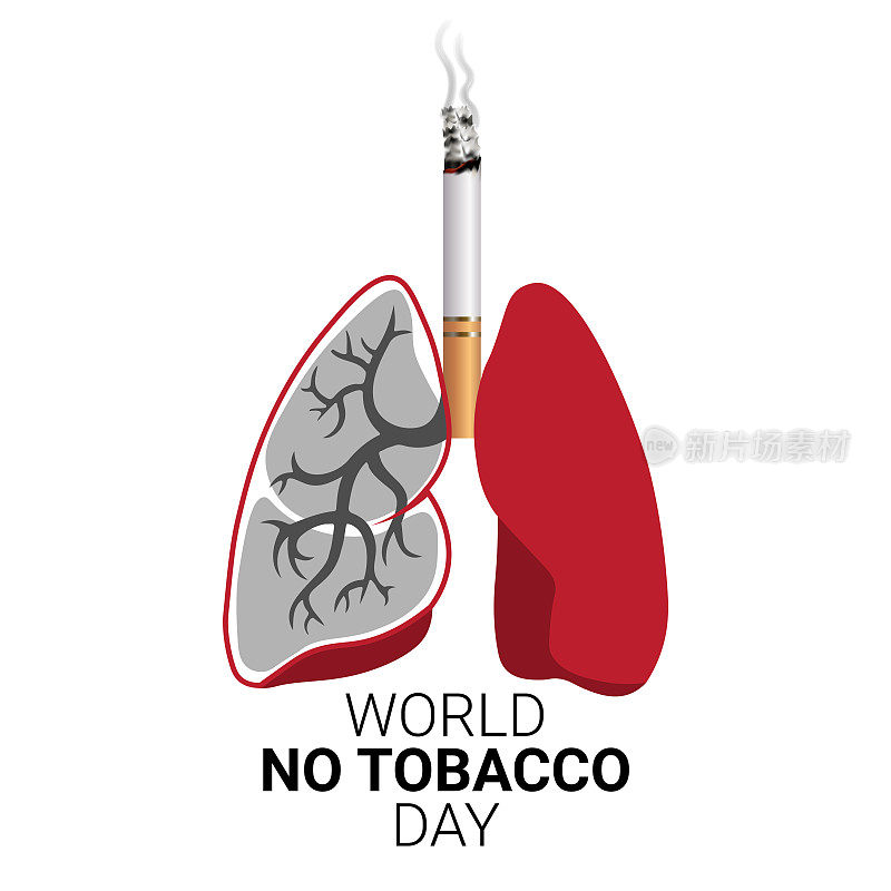矢量插画卷烟带有不健康人体肺，世界无烟日的设计理念。