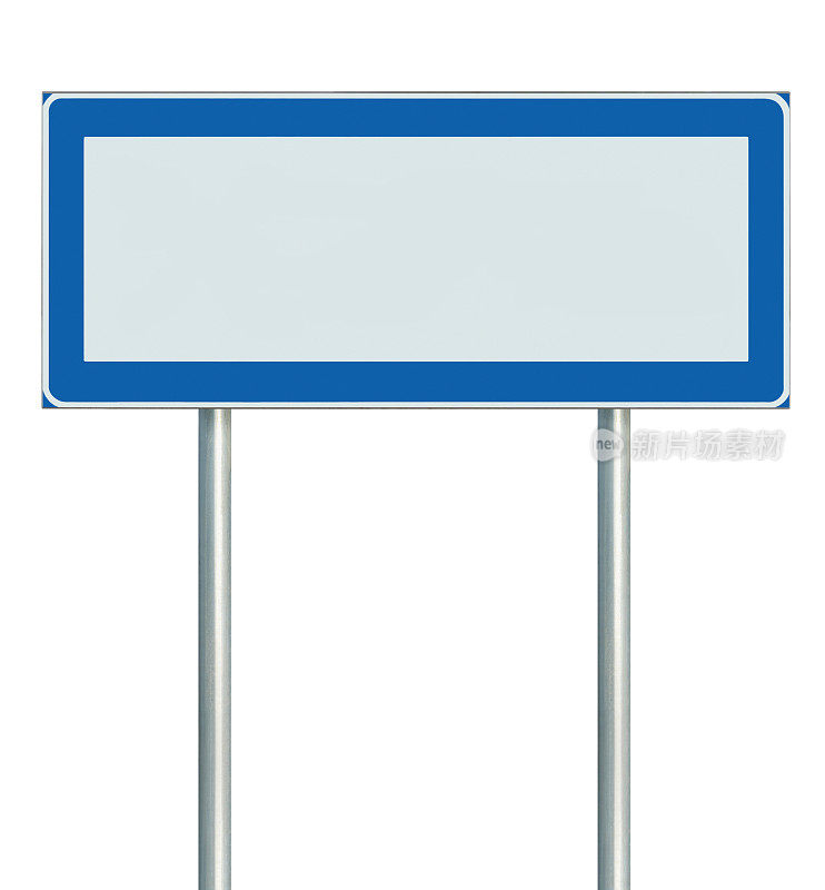 信息路标孤立，空白空白的路标副本空间背景图标，象形图，大型路边信息路标电线杆路标指针在白色，蓝色框架，详细的垂直特写