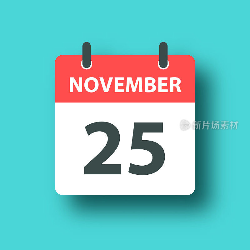 11月25日-日常日历图标在蓝色绿色的背景与阴影