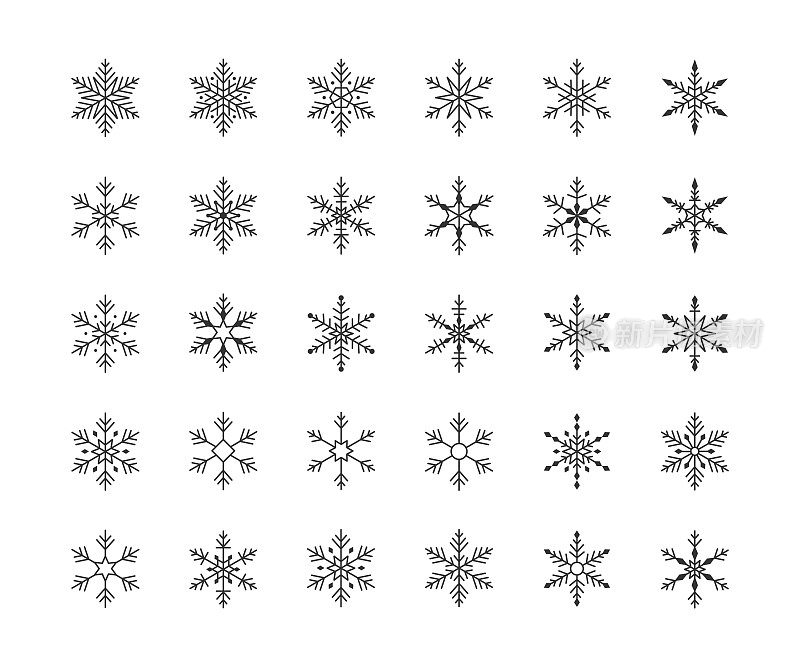 雪花图标。可编辑的中风。