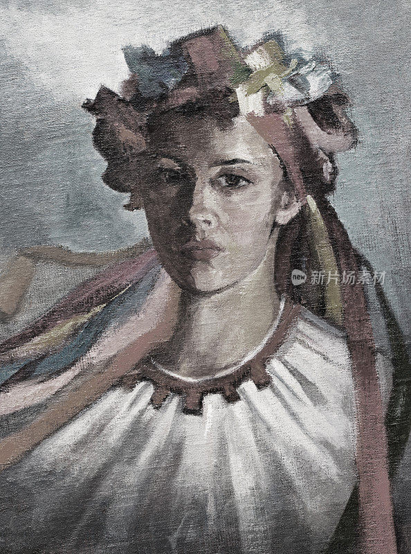 插图艺术作品油画肖像一个女孩乌克兰民族服装