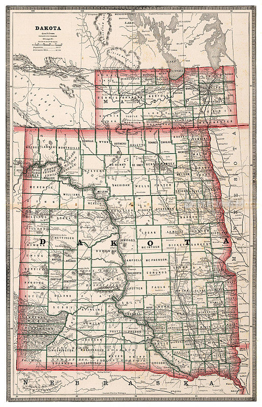 1883年美国达科他州地图(划分前)