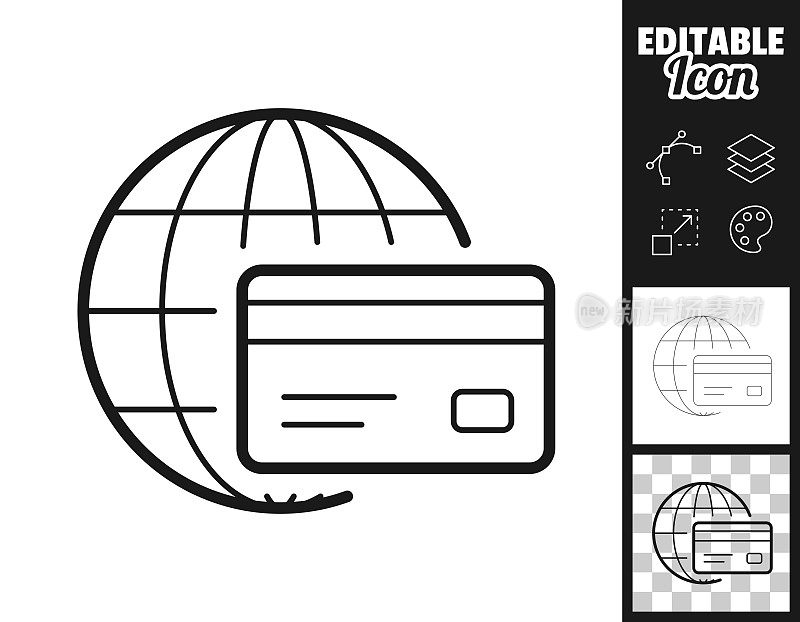国际支付。图标设计。轻松地编辑