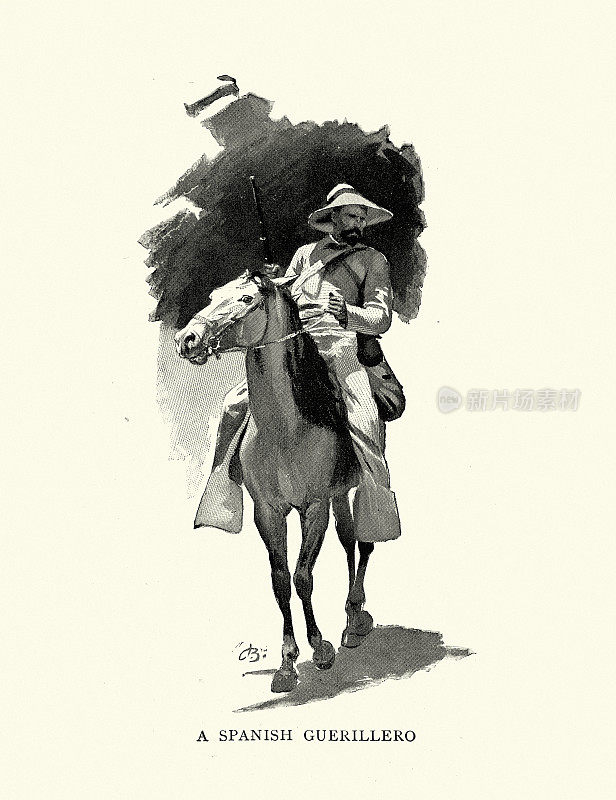 西班牙游击队员,游击队员,士兵,古巴,19世纪,骑在配有步枪的马上