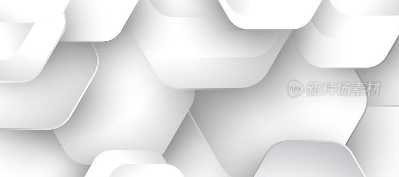 3D白色六边形背景。逼真的几何细胞纹理。抽象白色矢量旗帜与六边形元素