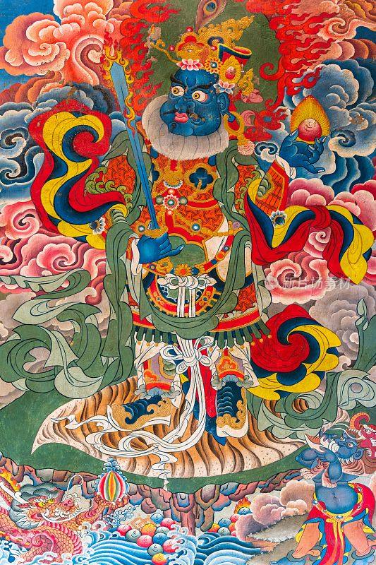 垂直拍摄的佛教绘画与壁画龙