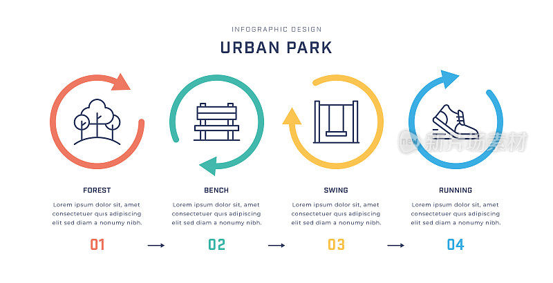 城市公园多色信息图形模板与线图标