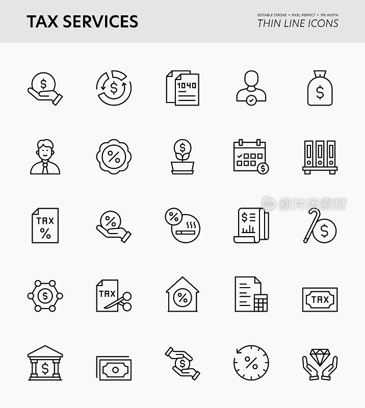 税务服务可编辑笔画图标