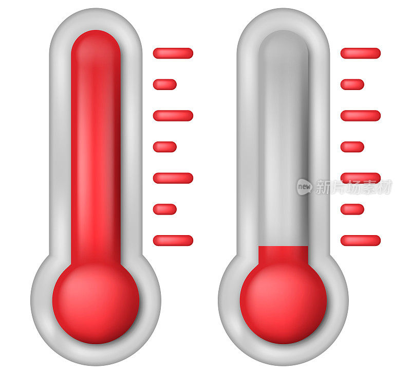 温度符号集。温度计显示温度。温度计图标。矢量插图。