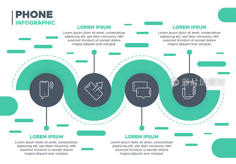 电话信息图表模板-移动设备，电话，智能手机和呼叫横幅设计