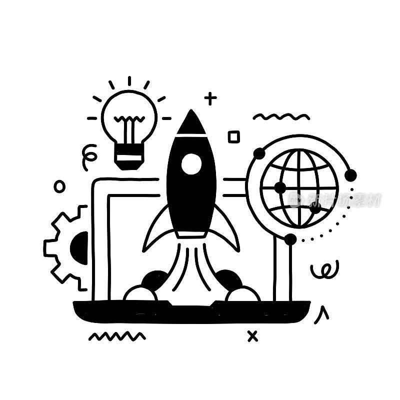 在线业务相关设计与线图标。互联网,连接,全球业务。