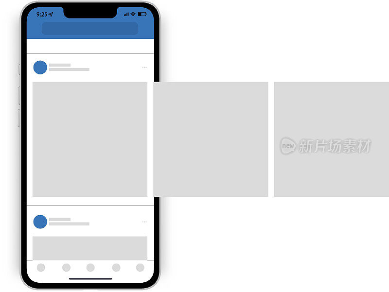 社交网络发布模型。智能手机与社交媒体应用程序滑块UI模板