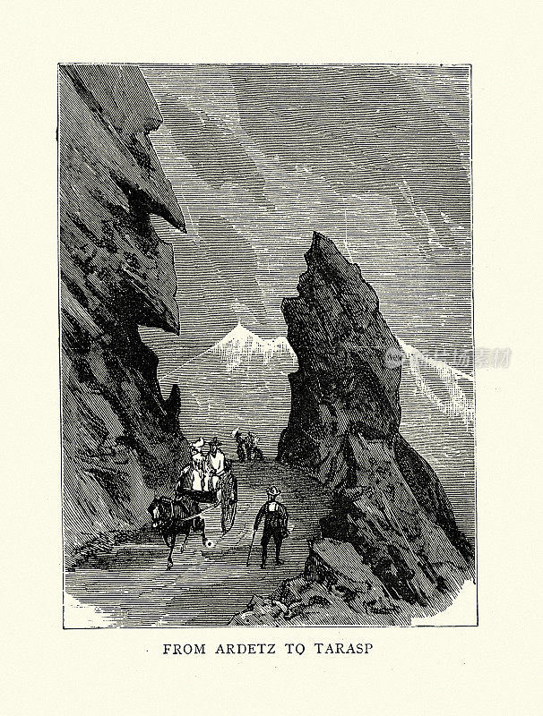19世纪，在瑞士阿尔卑斯山的恩加丁，从阿尔德兹到塔拉斯普穿越山口