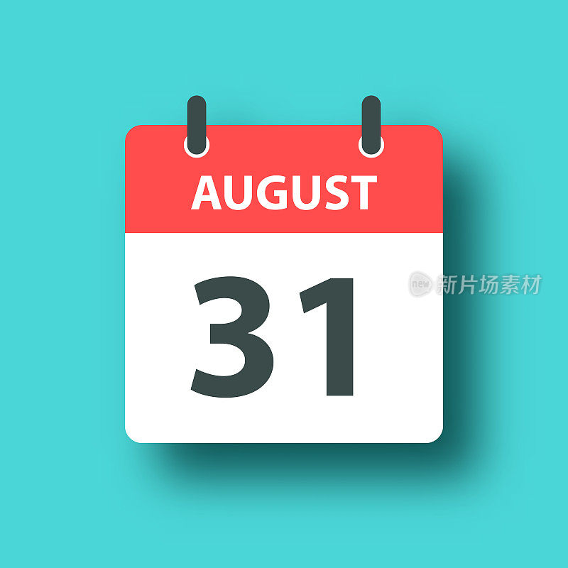 8月31日-每日日历图标蓝绿色背景与阴影