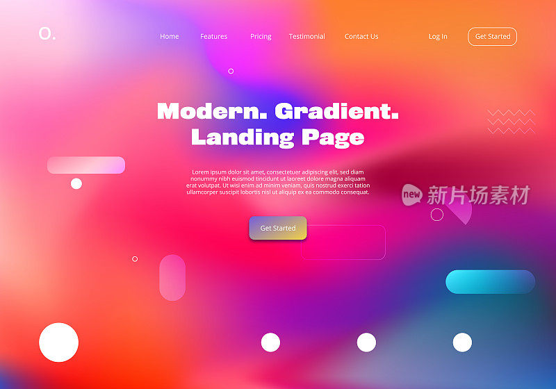 现代模糊梯度多色抽象背景登陆页网站模板设计与几何形状元素