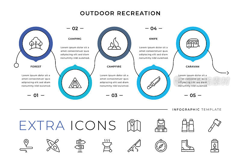 户外娱乐线路图标和信息图表模板