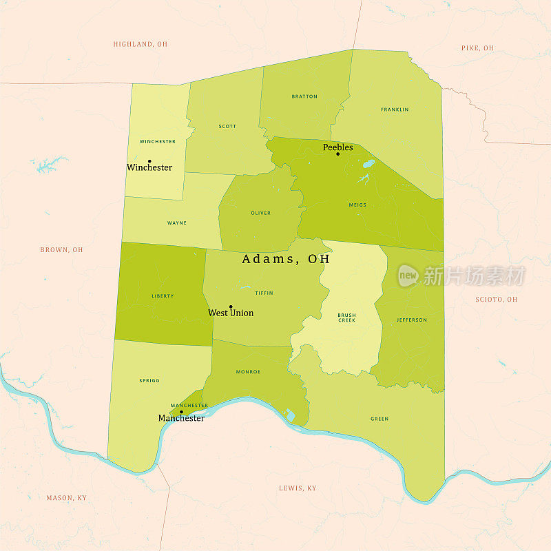 哦，亚当斯县矢量地图绿色