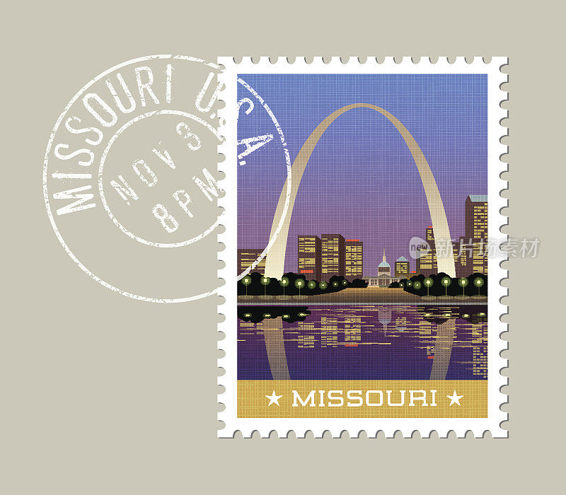 拱门和圣路易斯市中心的插图。密苏里州