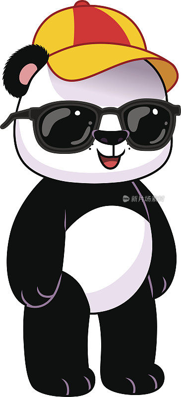 戴墨镜和帽子的熊猫