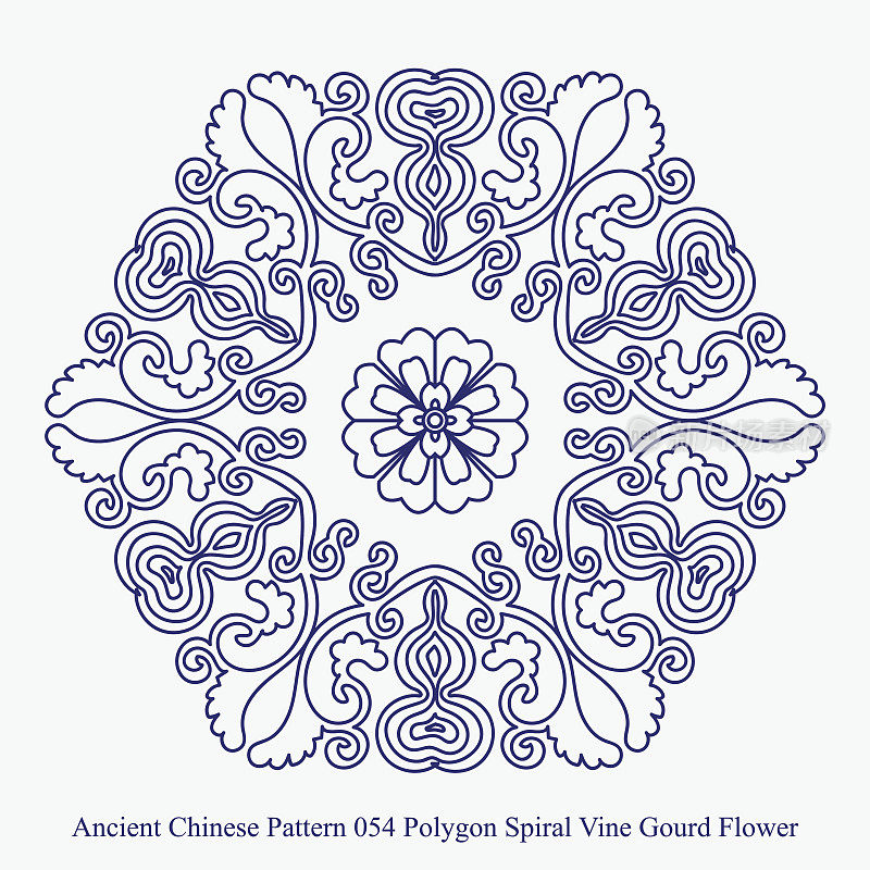 中国古代多边形螺旋藤葫芦花图案