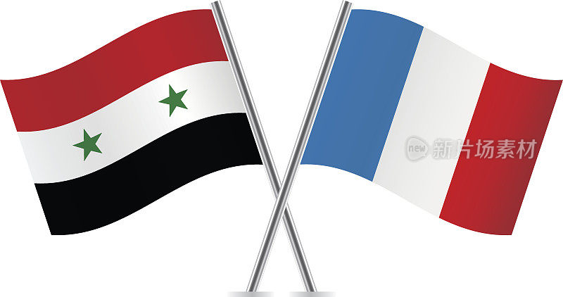 叙利亚和法国国旗。向量。