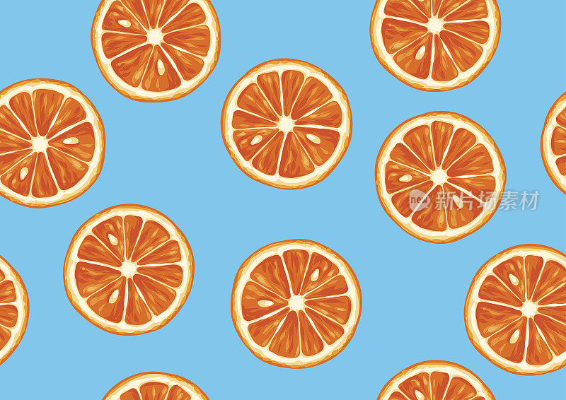 无缝图案与热带柑橘类水果切片。装饰点缀