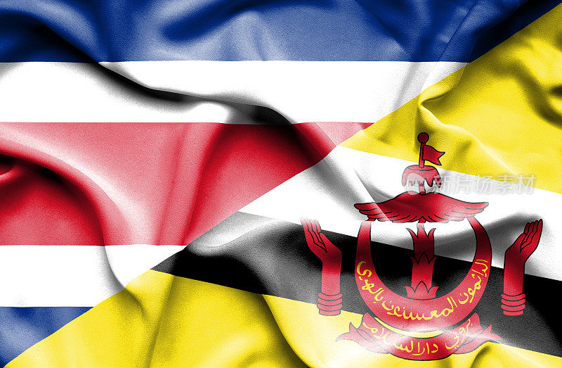挥舞着文莱和哥斯达黎加的旗帜