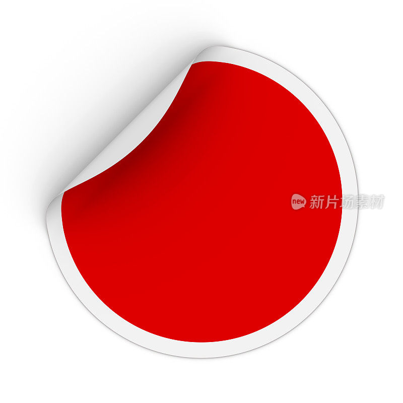 空白红圆贴纸剥落角3D插图