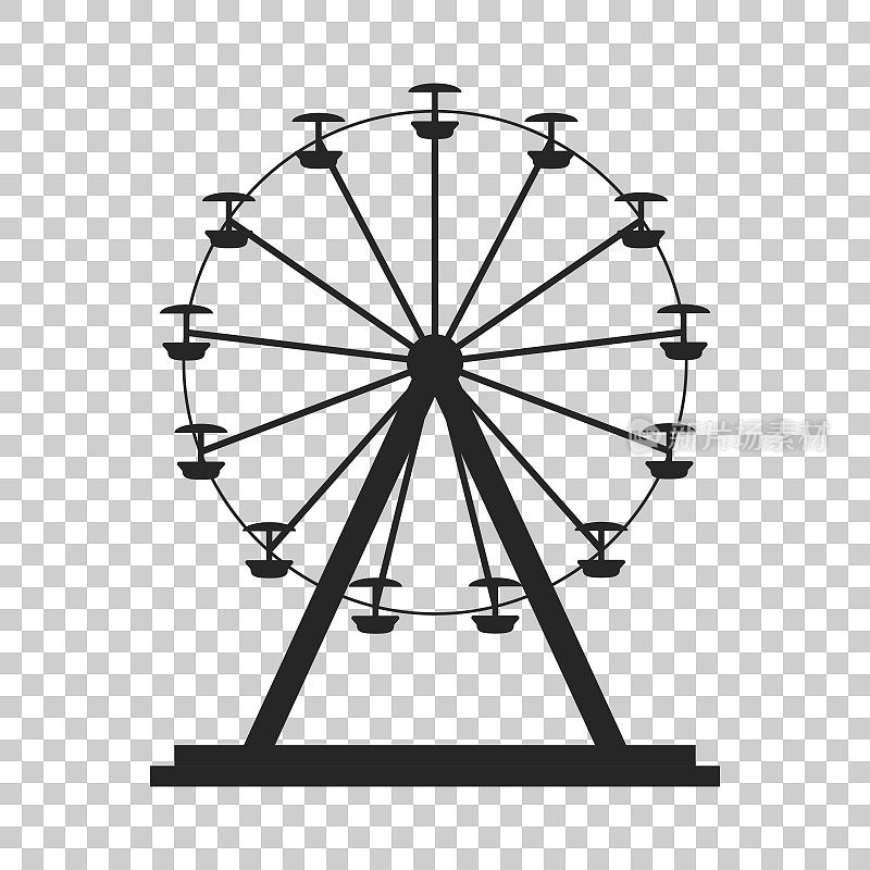 摩天轮矢量图标。公园里的旋转木马图标。的游乐设施说明。