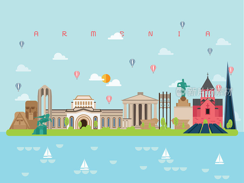 亚美尼亚地标旅游和旅程矢量
