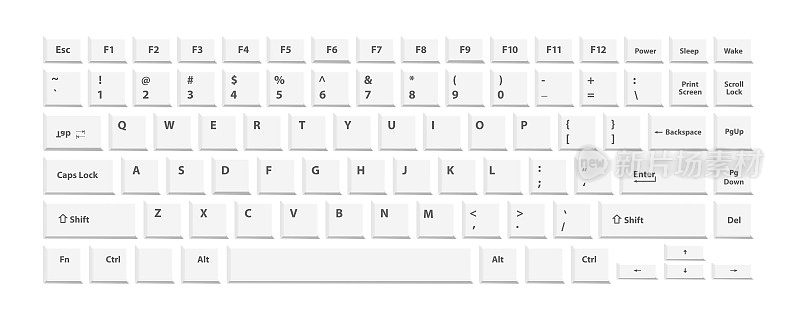 白色键盘笔记本电脑或电脑在白色背景