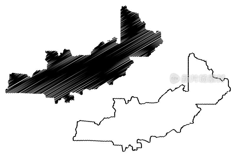中部省(赞比亚、赞比亚共和国省份)地图矢量插图，草稿中央地图