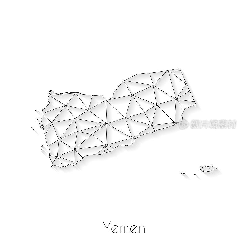 也门地图连接-白色背景上的网络网格